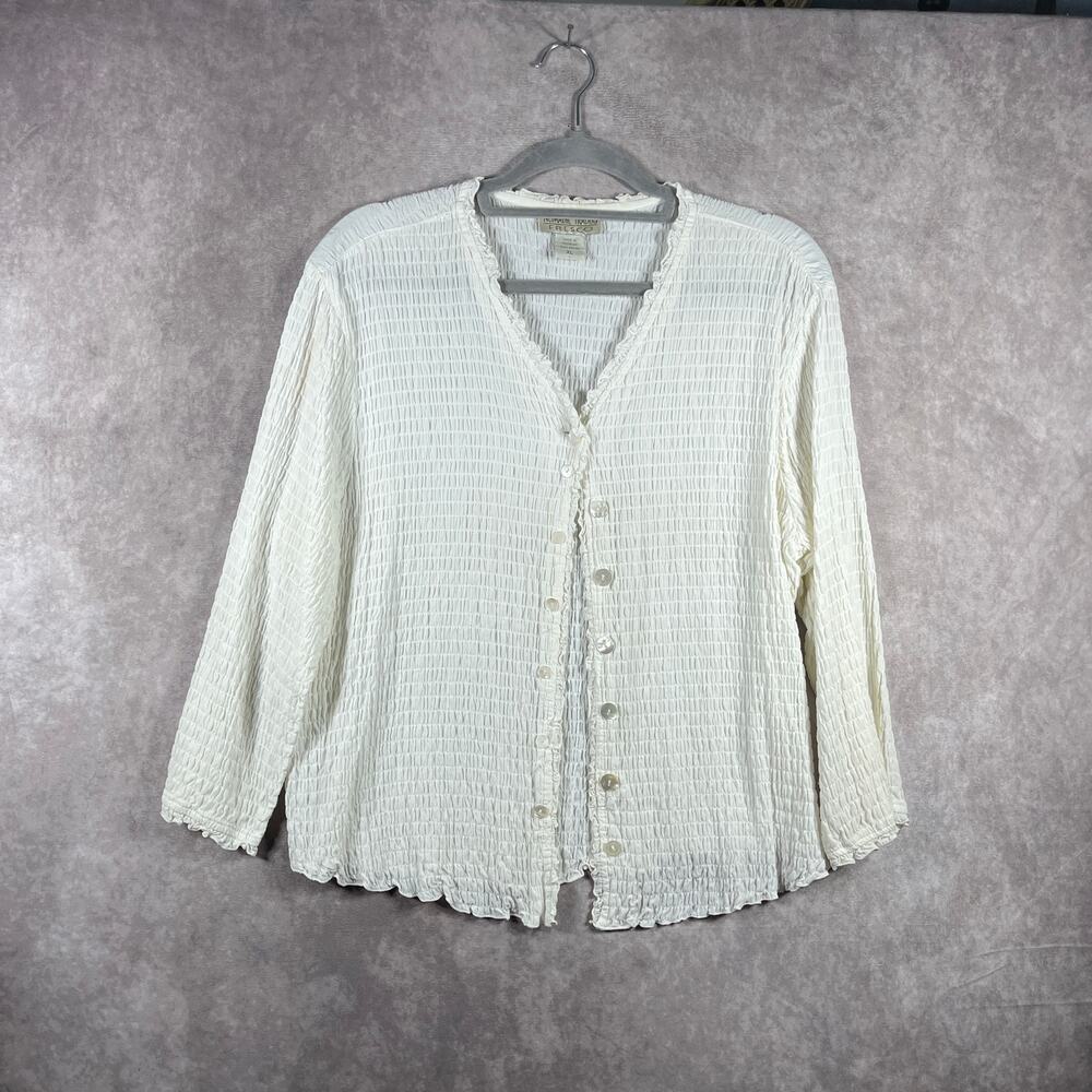 Nomadic Traders Fresco Top Womens XL White Smocked Button Front Boho‎ Festival